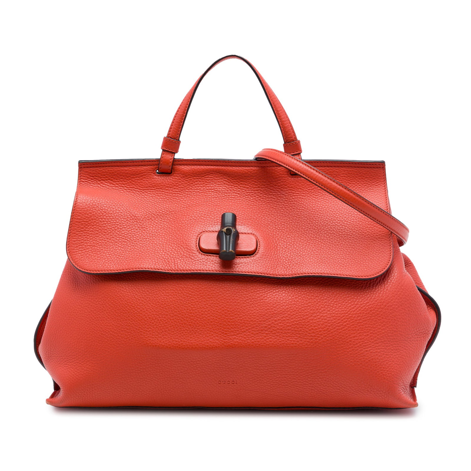 Gucci Bamboo Daily Large Calfskin Leather Satchel Orange: Gucci Bamboo Daily Large Calfskin Leather Satchel Orange Large Gucci Bamboo Daily Satchel crafted in calfskin leather with a structured silhouette. This satchel features a flat top handle, a detachabl