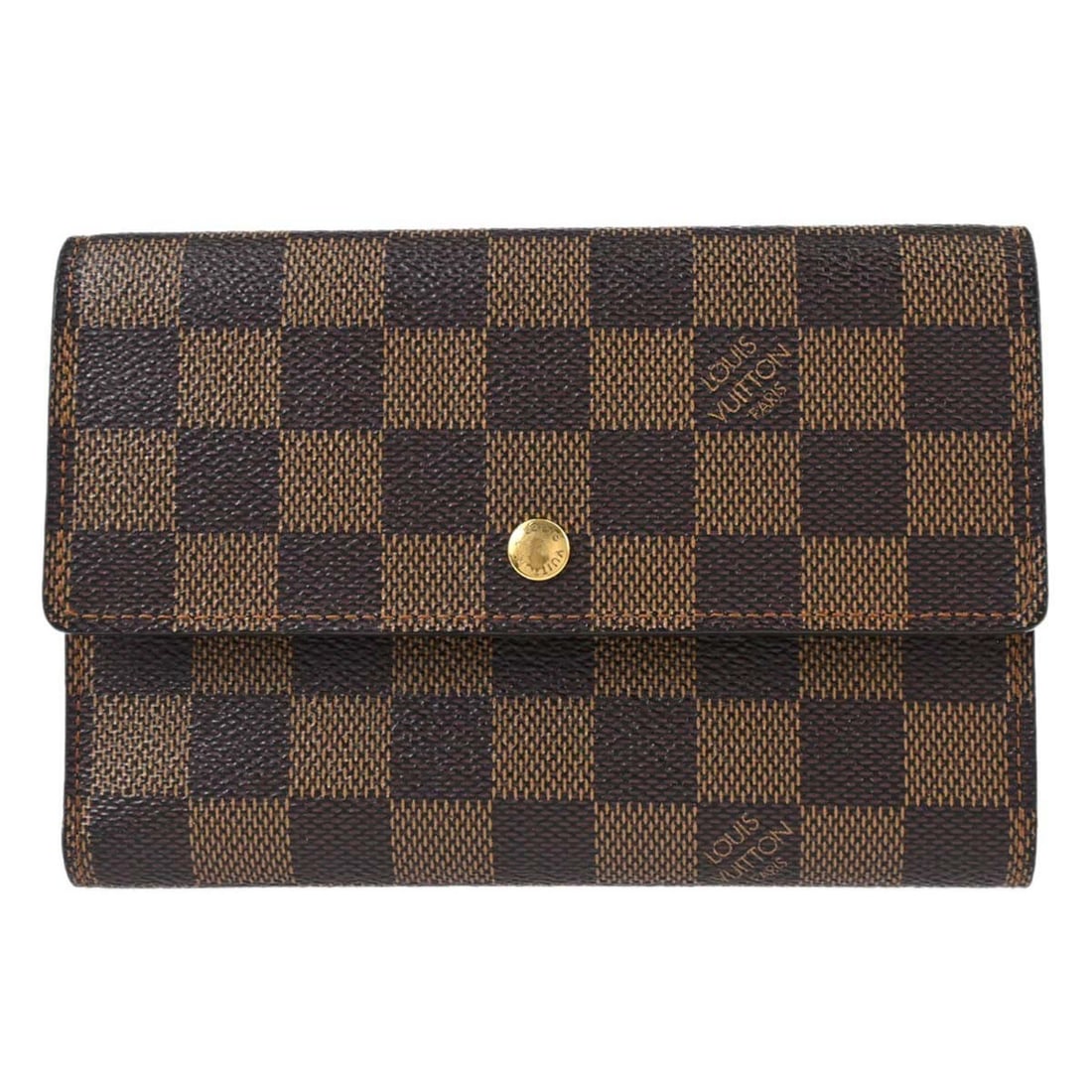 Louis Vuitton N61202 Porte Tresor Etui Papier Damier Canvas Wallet: Louis Vuitton N61202 Porte Tresor Etui Papier Damier Canvas Wallet A Louis Vuitton women's folding wallet in brown Ebene Damier canvas leather, made in France. It features a button logo accent and a p
