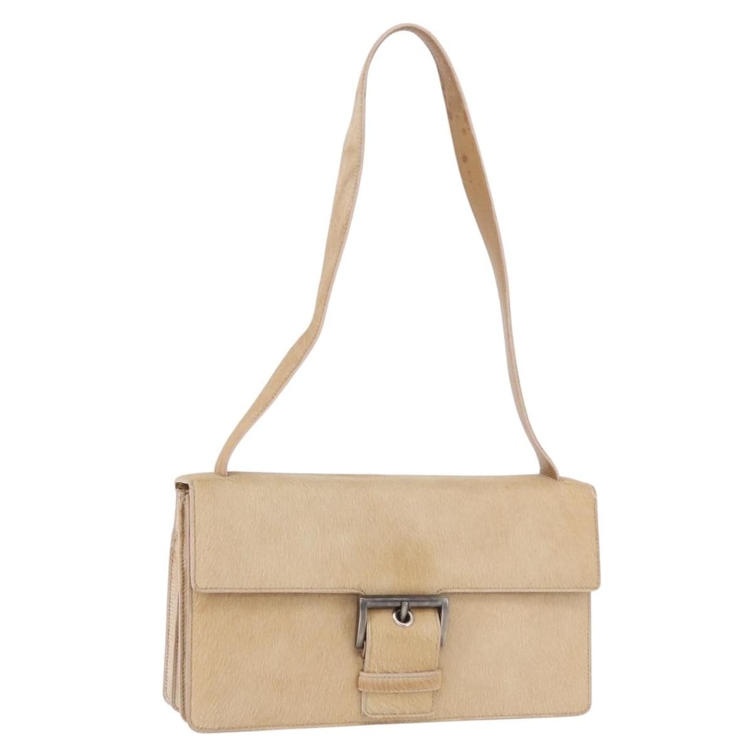 PRADA Beige Silver Unborn Calf Skin Shoulder Bag Italy: PRADA Beige Silver Unborn Calf Skin Shoulder Bag Italy Prada shoulder bag in beige and silver unborn calf skin with a structured silhouette and shoulder-length strap. Made in Italy, this women's bag i