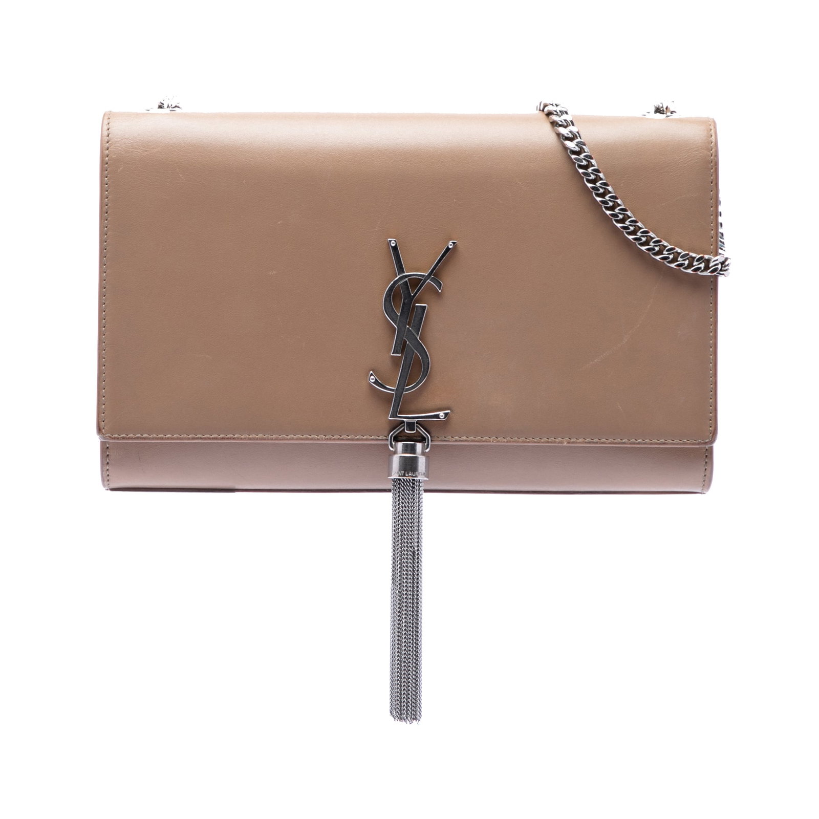 Saint Laurent Kate Medium Calfskin Leather Crossbody Bag Brown: Saint Laurent Kate Medium Calfskin Leather Crossbody Bag Brown A Saint Laurent Kate medium crossbody bag in smooth calfskin with the classic monogram design and tassel detail. This bag features a chai