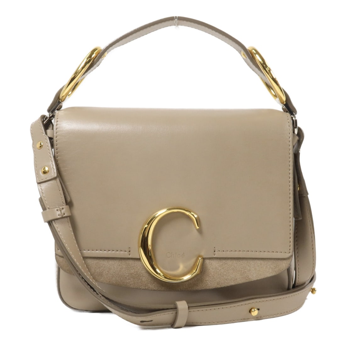 Chloe gray calfskin 2 way shoulder bag with strap: Chloe gray calfskin 2 way shoulder bag with strap Chloe 2-way shoulder bag in gray calfskin leather with a structured compact silhouette. This women's bag features a flap design, an exterior open pock