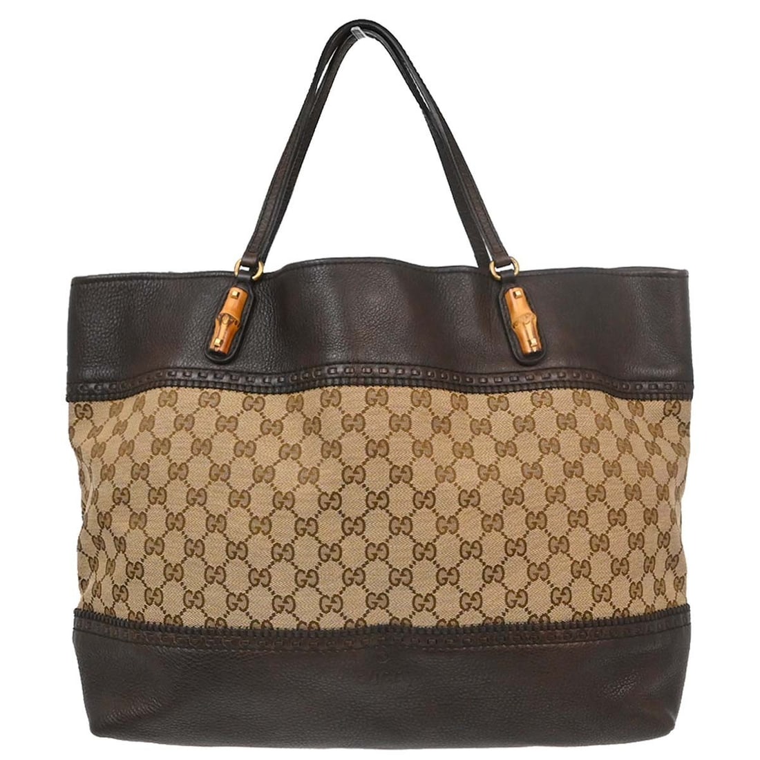 Gucci GG Canvas and Leather Large Tote with Bamboo Handles Beige: Gucci GG Canvas and Leather Large Tote with Bamboo Handles Beige Large Gucci tote handbag in beige canvas and leather with the GG motif and bamboo handles. Made in Italy, this women's bag features one