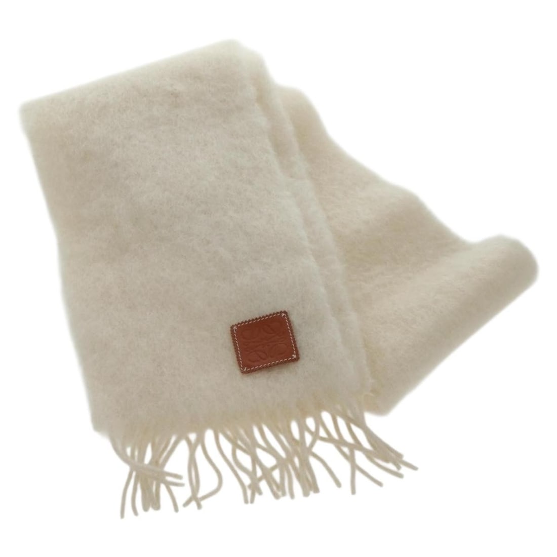 LOEWE Anagram Wool Scarf White Made in Spain: LOEWE Anagram Wool Scarf White Made in Spain Authentic LOEWE Anagram scarf in white wool with mohair. Made in Spain, this women's scarf has a clean, refined look and is presented in excellent conditio