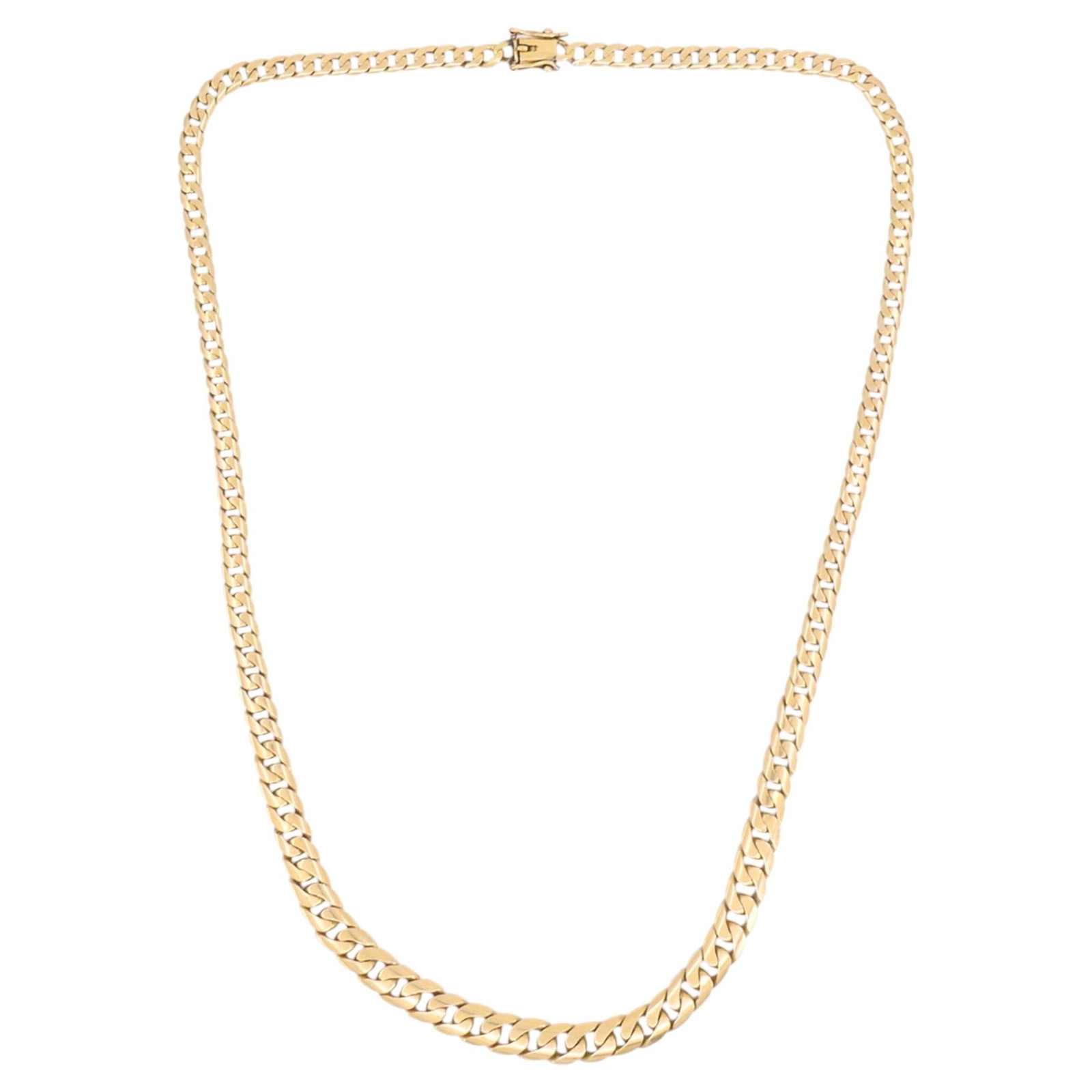 French 14k Gold Curb Link Necklace 19 in Pink Tone Vintage: French 14k Gold Curb Link Necklace 19 in Pink Tone Vintage Vintage 14k gold curb link chain necklace with a polished finish and a softly graduated silhouette that tapers from slimmer links near the cl