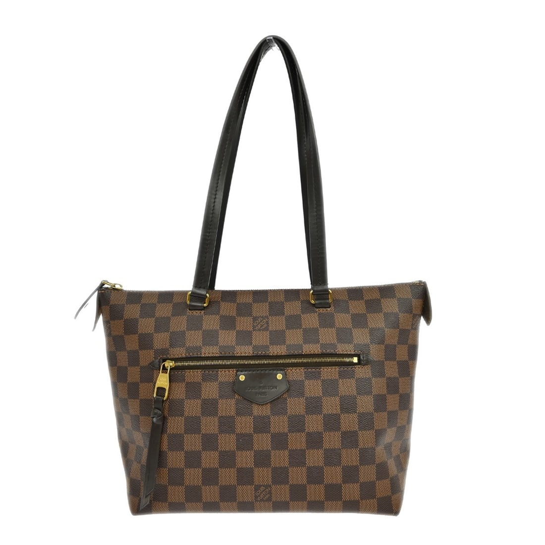 Louis Vuitton Iena PM Damier Ebene Tote Bag N41012: Louis Vuitton Iena PM Damier Ebene Tote Bag N41012 Vintage Louis Vuitton Iena PM tote handbag in Damier canvas and leather with double handles and a red lining. This women's handbag features a hook an