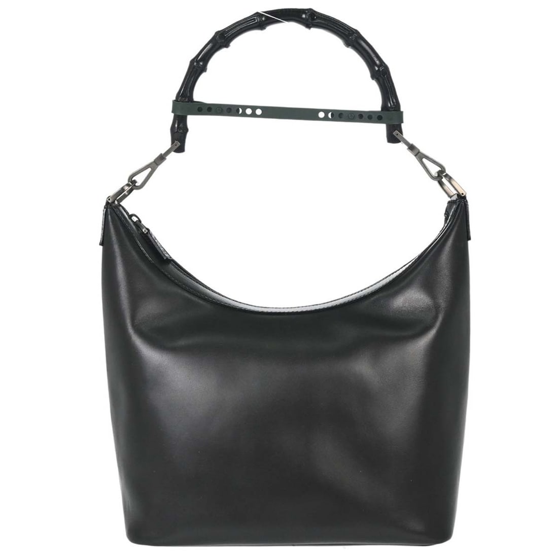 Gucci Bamboo Top Handle Bag Black Leather Medium Italy: Gucci Bamboo Top Handle Bag Black Leather Medium Italy Gucci Bamboo handbag in black leather with bamboo details, presented as a vintage top handle bag from Italy. It features one interior zipper pock