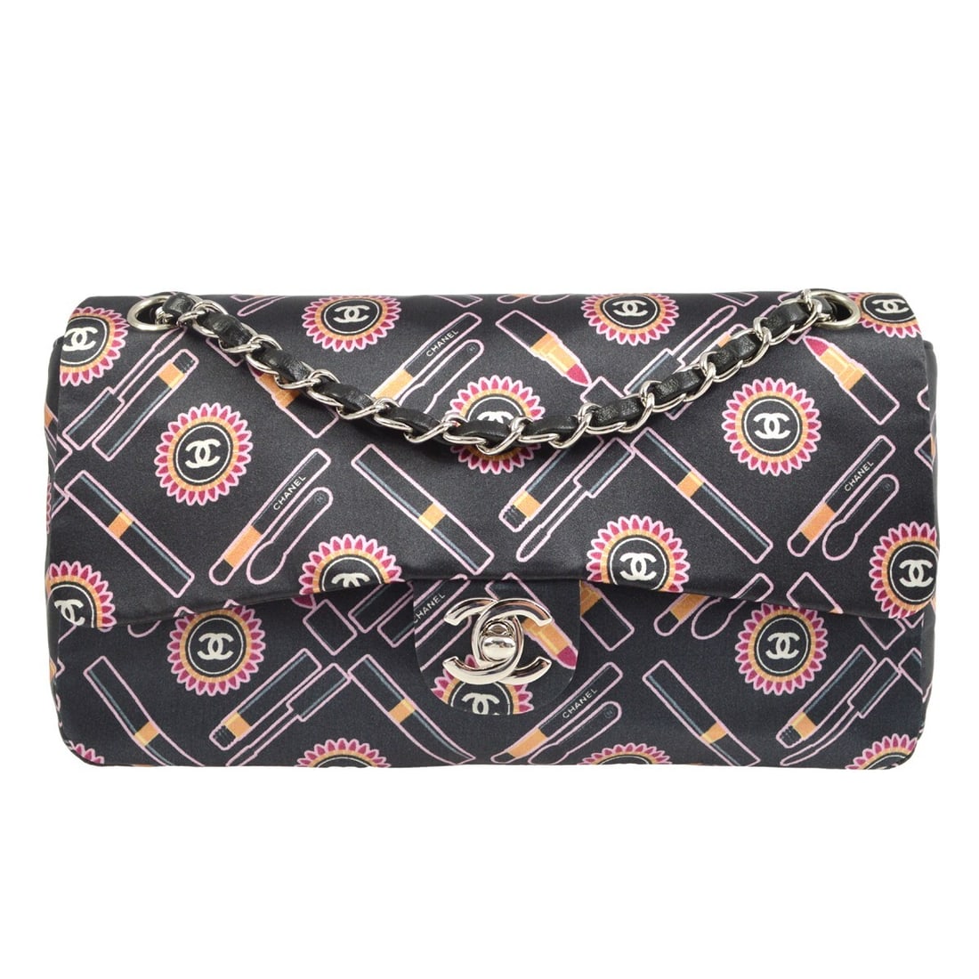 CHANEL Classic Single Flap Shoulder Bag Black Satin Lipstick (1 of 6)