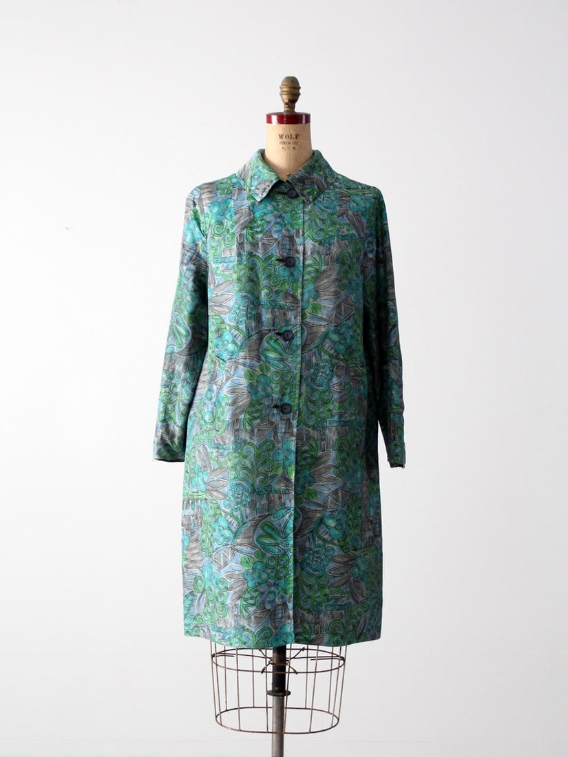 1960s Floral Reversible Raincoat Black Reverse Medium (1 of 8)