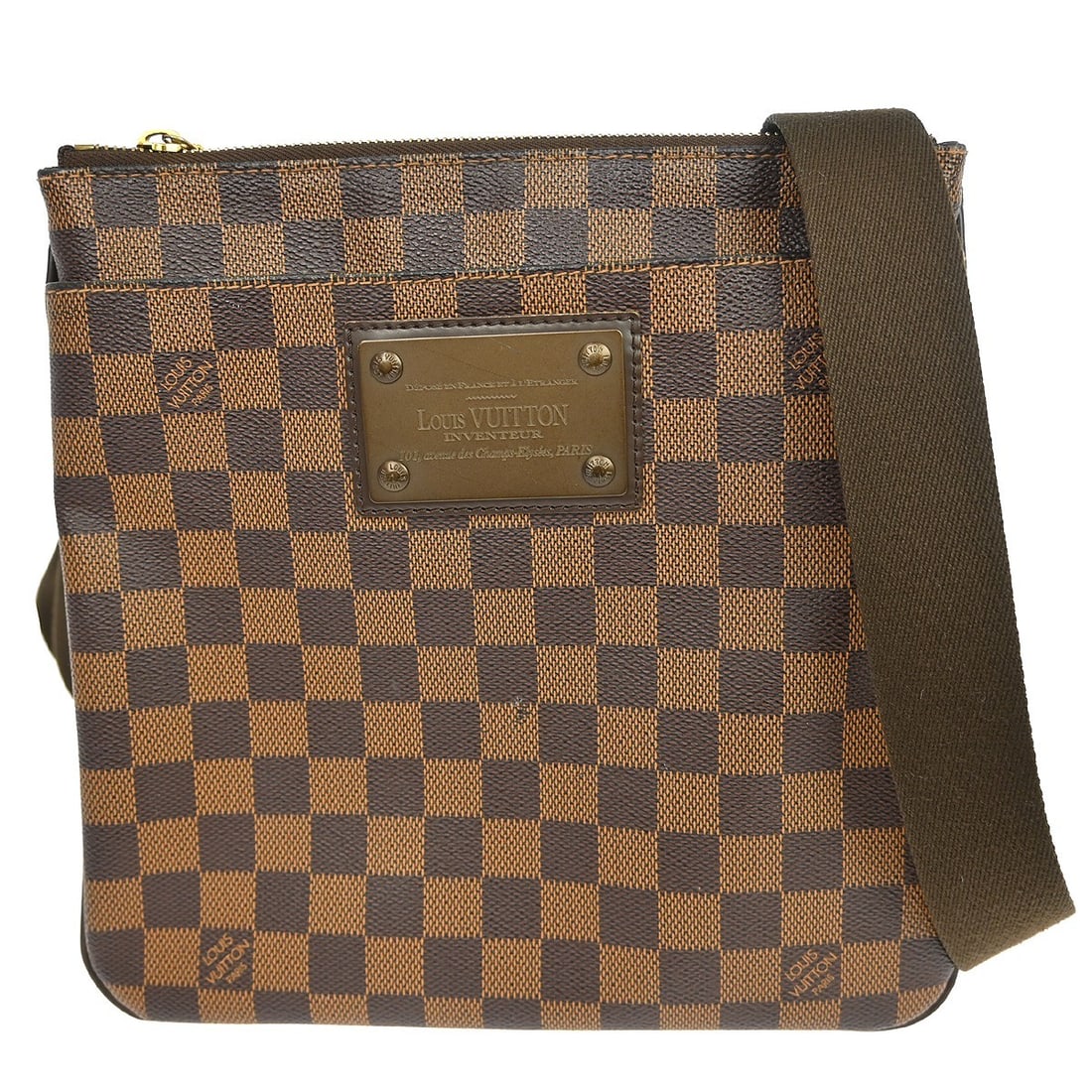 Louis Vuitton Pochette Plat Brooklyn Damier crossbody bag N41100: Louis Vuitton Pochette Plat Brooklyn Damier crossbody bag N41100 Vintage Louis Vuitton Pochette Plat Brooklyn shoulder bag in Damier canvas and leather with an Ebene brown colorway. This medium crossb