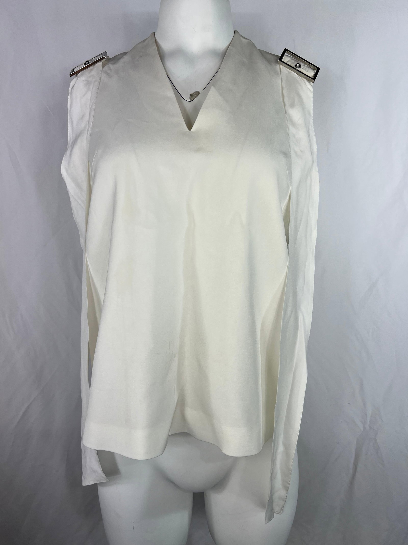 Akira Naka Sleeveless White Blouse Size 3 Buckle Shoulder Top (1 of 10)