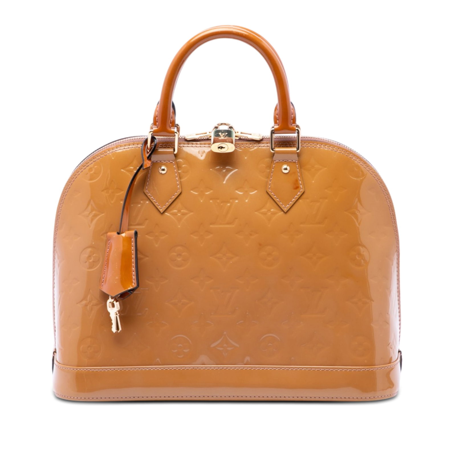 Louis Vuitton Alma PM Monogram Vernis Leather Handbag: Louis Vuitton Alma PM Monogram Vernis Leather Handbag The Louis Vuitton Monogram Vernis Alma PM is a structured bag made with a vernis leather body, rolled leather handles, a clochette, a top zip clos