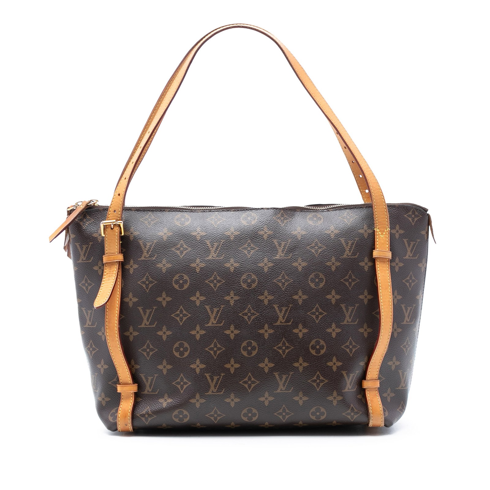 Louis Vuitton Tuileries Monogram Canvas Shoulder Bag with Leather Trim: Louis Vuitton Tuileries Monogram Canvas Shoulder Bag with Leather Trim The Louis Vuitton Monogram Tuileries bag showcases a monogram canvas body with vachetta leather trim and adjustable flat vachetta