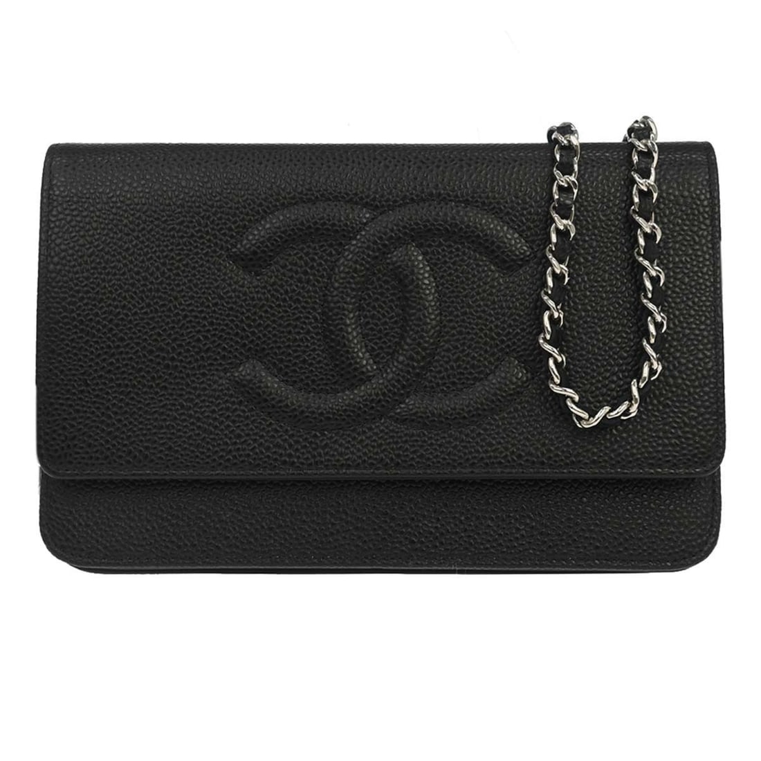CHANEL Timeless WOC Wallet on Chain in Black Caviar Leather: CHANEL Timeless WOC Wallet on Chain in Black Caviar Leather Chanel Timeless WOC wallet on chain shoulder bag in black caviar skin leather. This folding wallet style bag features an organized interior 
