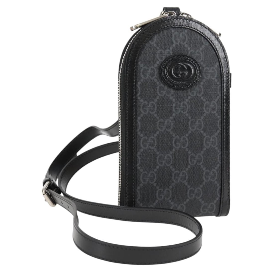 GUCCI 724357 GG Supreme PVC Leather Shoulder Bag Black Silver: GUCCI 724357 GG Supreme PVC Leather Shoulder Bag Black Silver Compact Gucci shoulder bag in black and silver GG Supreme PVC leather with an adjustable shoulder strap. Made in Italy, this women's bag i