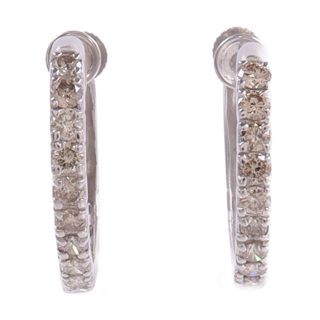 18K White Gold Diamond Earrings Pair: 18K White Gold Diamond Earrings Pair Diamond earrings in 18K white gold (K18WG) with clear diamonds. Designed for women, these regular-size earrings measure 18mm x 1.5mm and have a total weight of 2.6