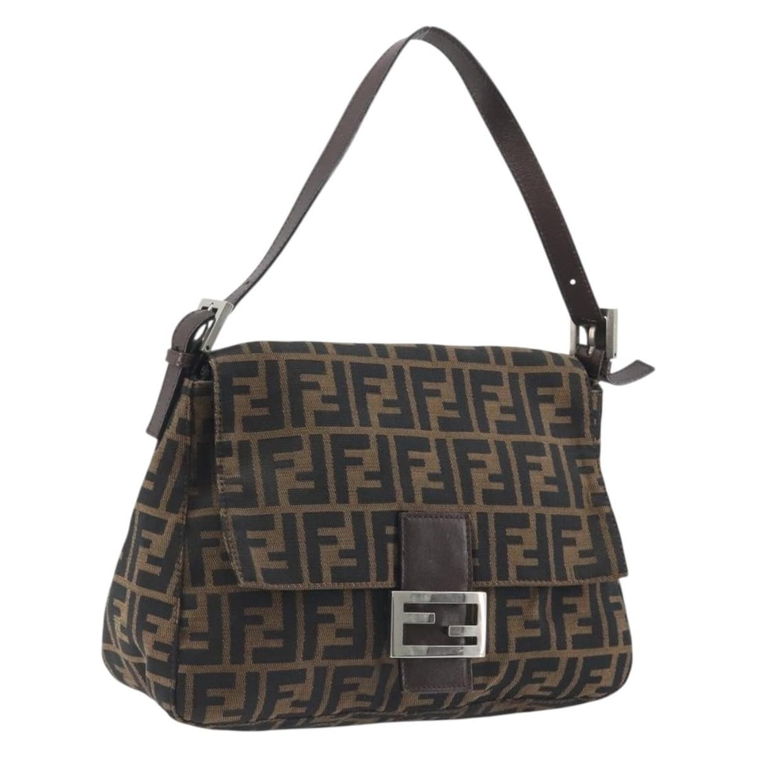 FENDI Mamma Baguette Zucca Canvas Shoulder Bag Brown Black: FENDI Mamma Baguette Zucca Canvas Shoulder Bag Brown Black Authentic Fendi Mamma Baguette shoulder bag in brown and black Zucca canvas. This women's shoulder bag includes a dust bag and shows reasonab