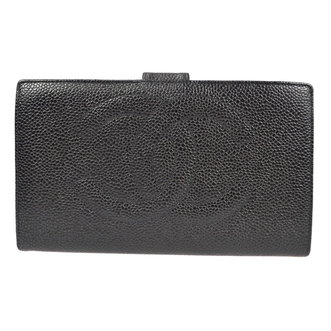 Chanel CC Bifold Wallet Black Caviar Skin Leather: Chanel CC Bifold Wallet Black Caviar Skin Leather Chanel long bifold wallet in black caviar skin leather with a CC pattern. This women's wallet features a bifold design with an interior layout that in