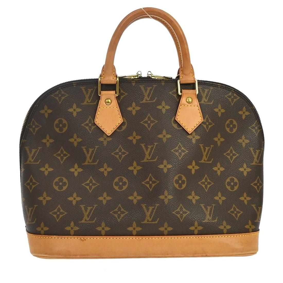 Louis Vuitton Alma Brown Monogram Canvas Handbag: Louis Vuitton Alma Brown Monogram Canvas Handbag Louis Vuitton Alma handbag in brown monogram canvas. This structured top-handle bag is made in France and shows fair overall condition, with natural pa