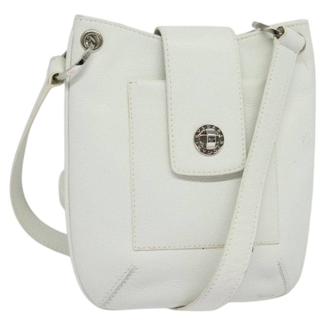 Bvlgari Vintage White Leather Bag 18cm x 18cm x 6cm: Bvlgari Vintage White Leather Bag 18cm x 18cm x 6cm Vintage Bvlgari leather item in white, designed for women and made in Italy. It is described as being in good vintage condition with honest wear, in
