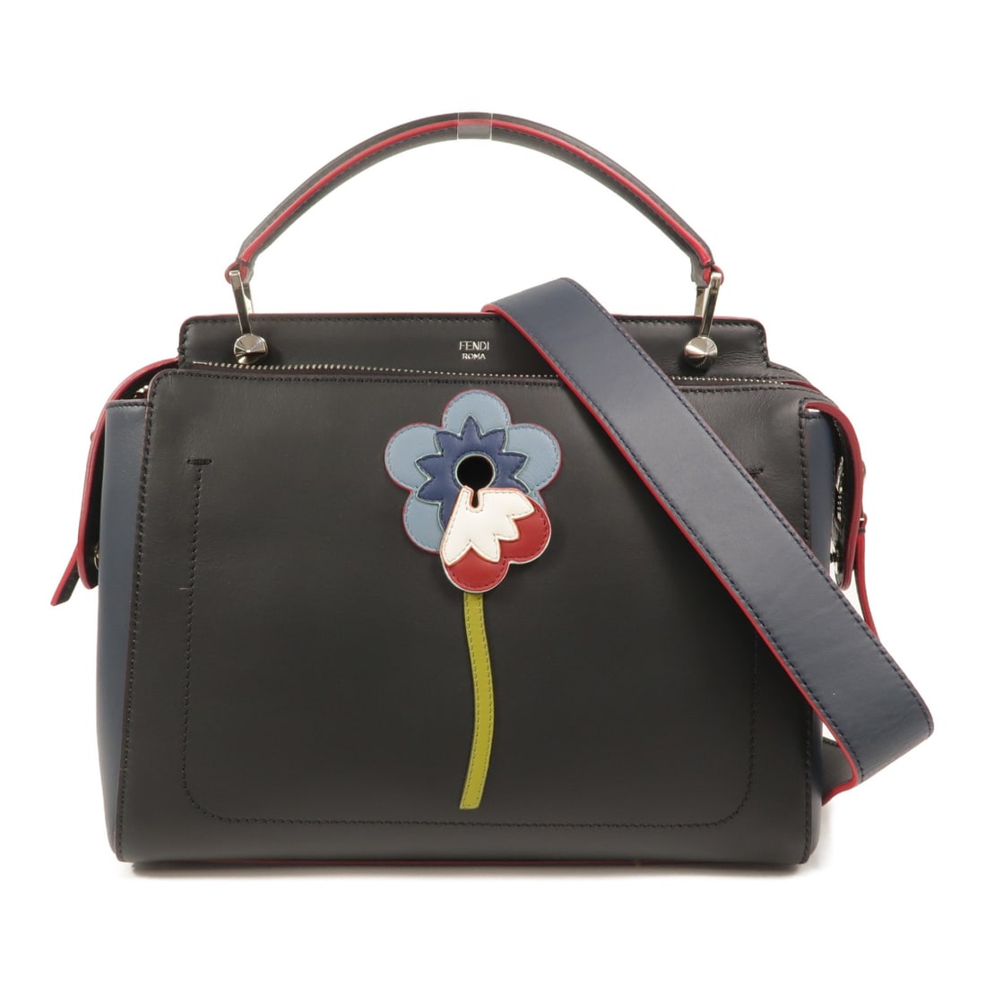 FENDI Dotcom 8BN293 calfskin 2 way shoulder bag black navy: FENDI Dotcom 8BN293 calfskin 2 way shoulder bag black navy Fendi Dotcom 2-way shoulder bag in black and navy calfskin leather. This women's bag features a structured design with top handles and a deta