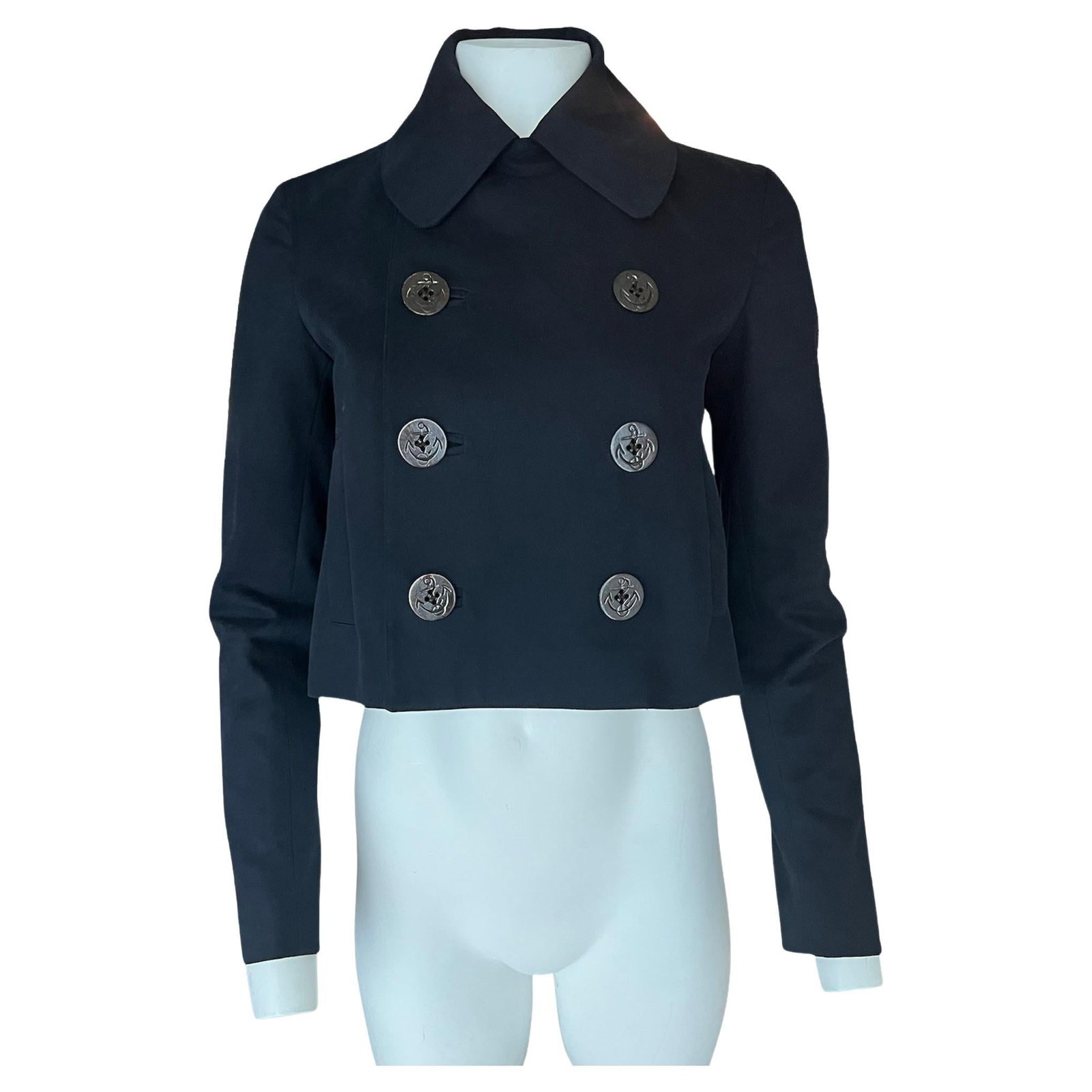 Ralph Lauren Cropped Navy Jacket Size 4 Nautical Buttons (1 of 9)