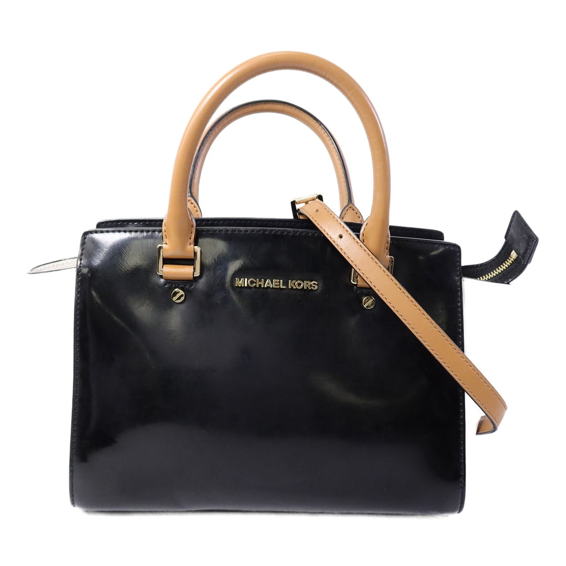 Michael Kors patent leather 2 way shoulder bag black white (1 of 15)