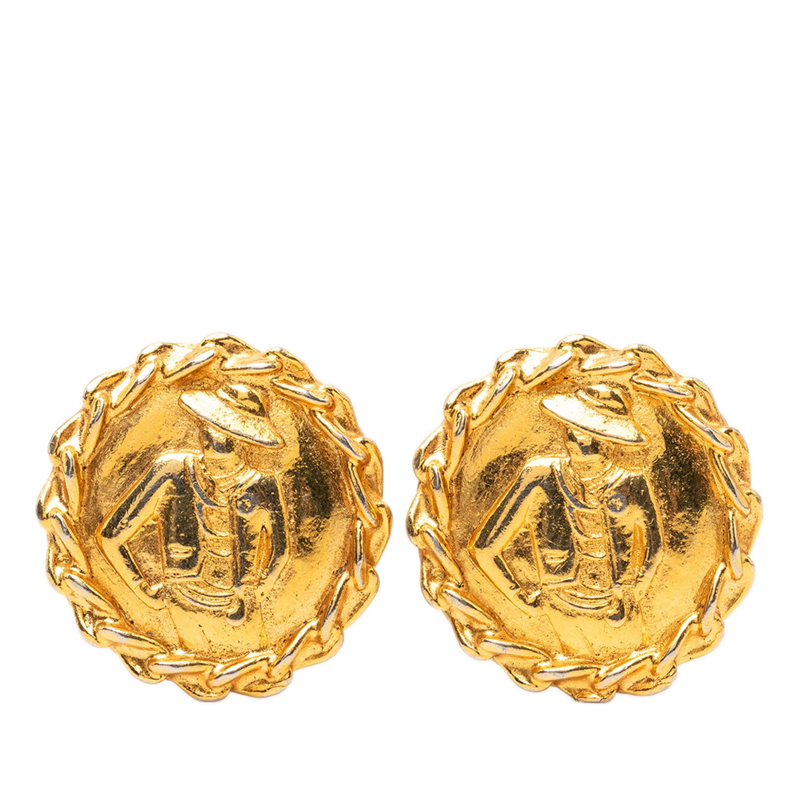 Chanel Mademoiselle Gold Plated Clip On Earrings: Chanel Mademoiselle Gold Plated Clip On Earrings Chanel Mademoiselle clip-on earrings in gold plated metal with a classic round design. Made in France, this costume jewelry pair features clip-on back 