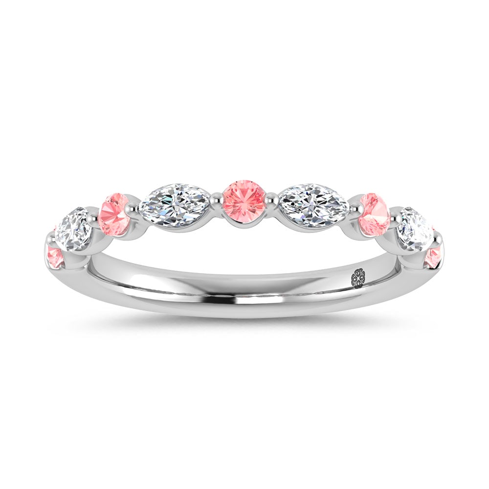 14K White Gold Alternate Pink and White Lab Grown Diamond 1/2 Ct.Tw. Stackable Band: 14K White Gold Alternate Pink and White Lab Grown Diamond 1/2 Ct.Tw. Stackable Band 14k White Gold Stone Color: D-f Stone Clarity: Vs Each ring is presented in standard size 6.5. Complimentary