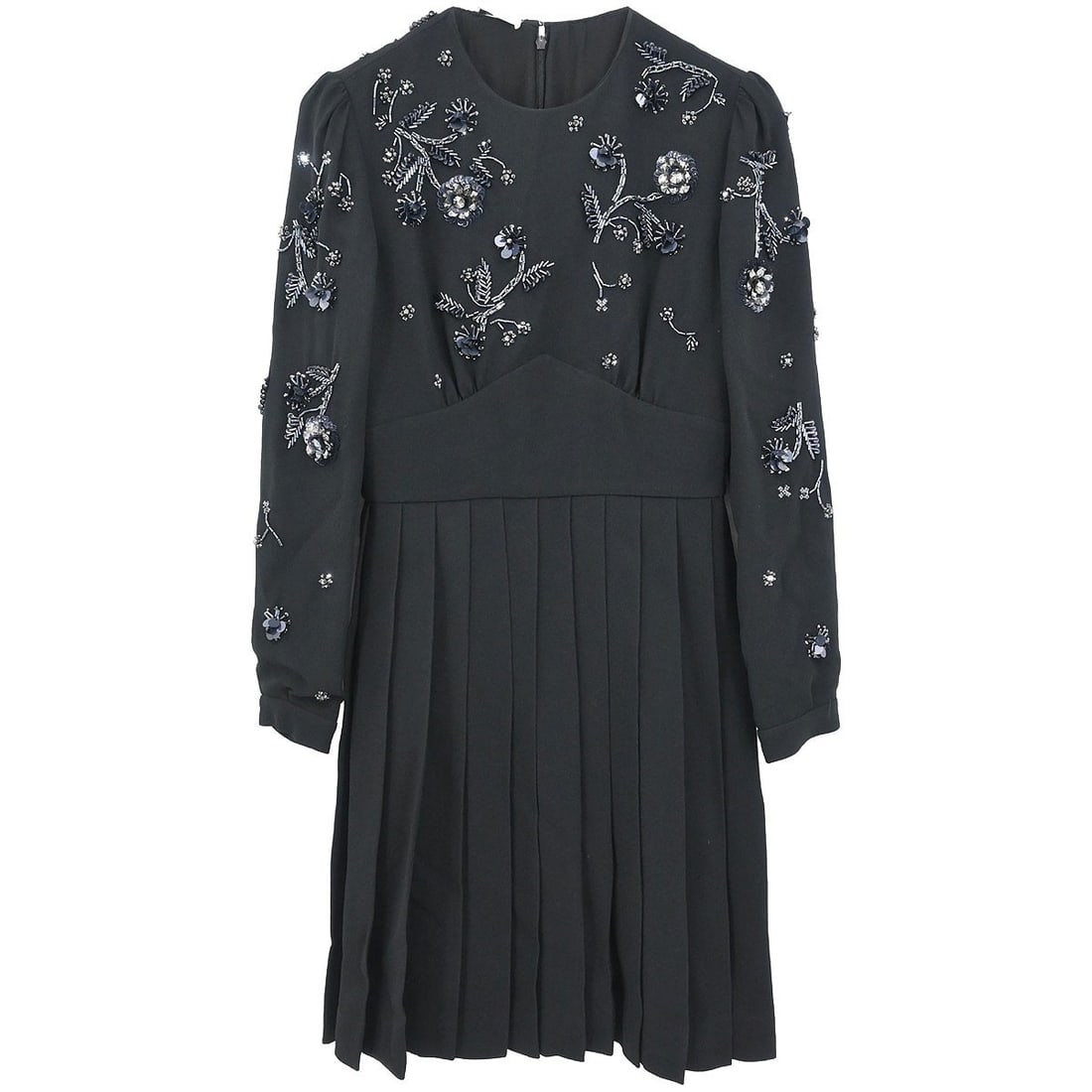 Miu Miu Black Fit and Flare Knee Length Dress IT 36: Miu Miu Black Fit and Flare Knee Length Dress IT 36 Vintage Miu Miu fit-and-flare dress in black with a knee-length silhouette and long sleeves. This women's dress features a button closure and is mad