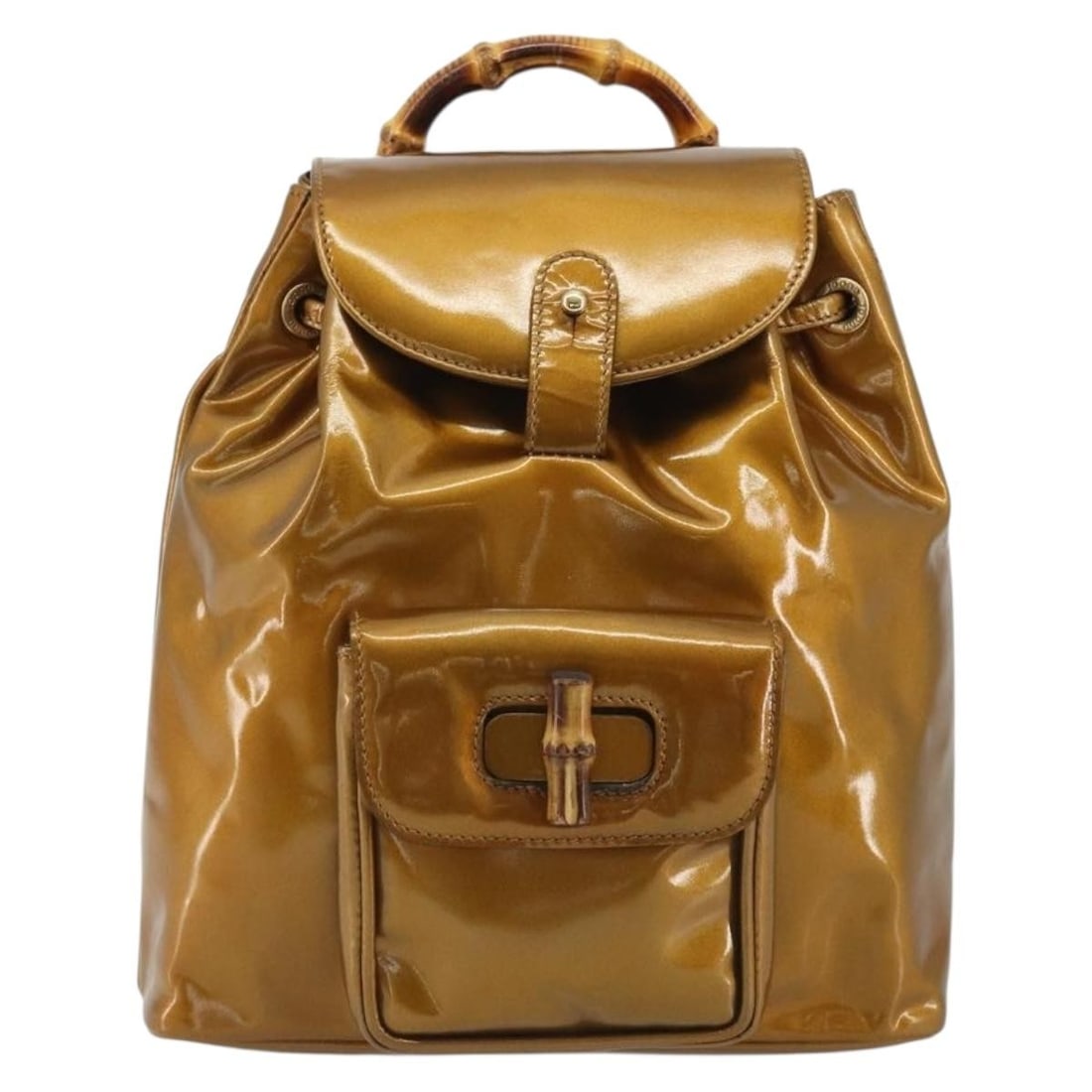 Gucci Vintage Bamboo Patent Leather Handbag Gold Italy: Gucci Vintage Bamboo Patent Leather Handbag Gold Italy Gucci Vintage Bamboo handbag for women in gold patent leather. Made in Italy, this piece measures 21 cm x 22 cm x 7 cm and is offered in good con