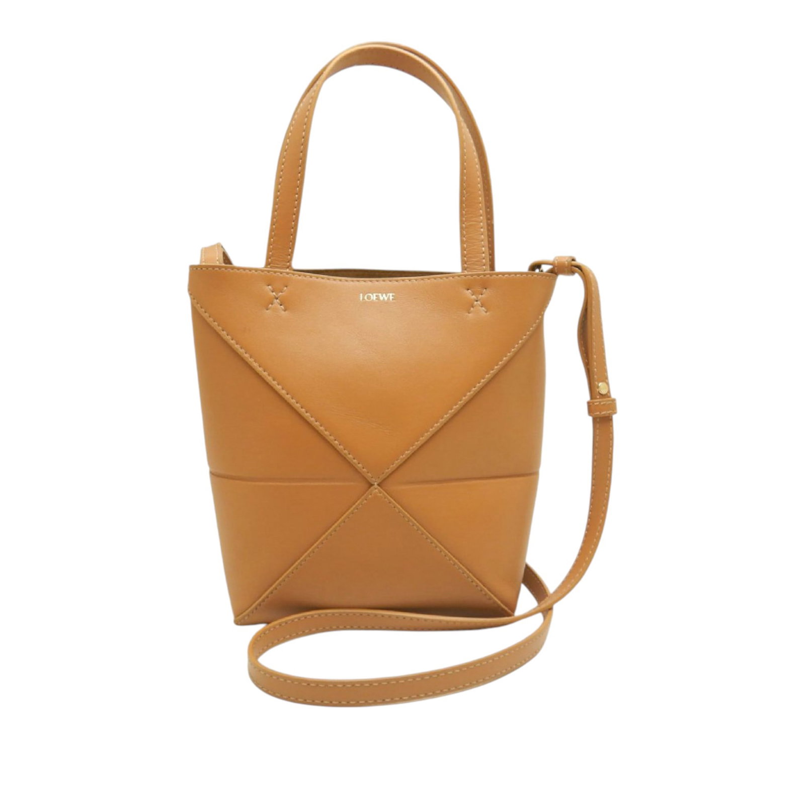 LOEWE Puzzle Fold Mini Tote in Shiny Calfskin Brown (1 of 18)