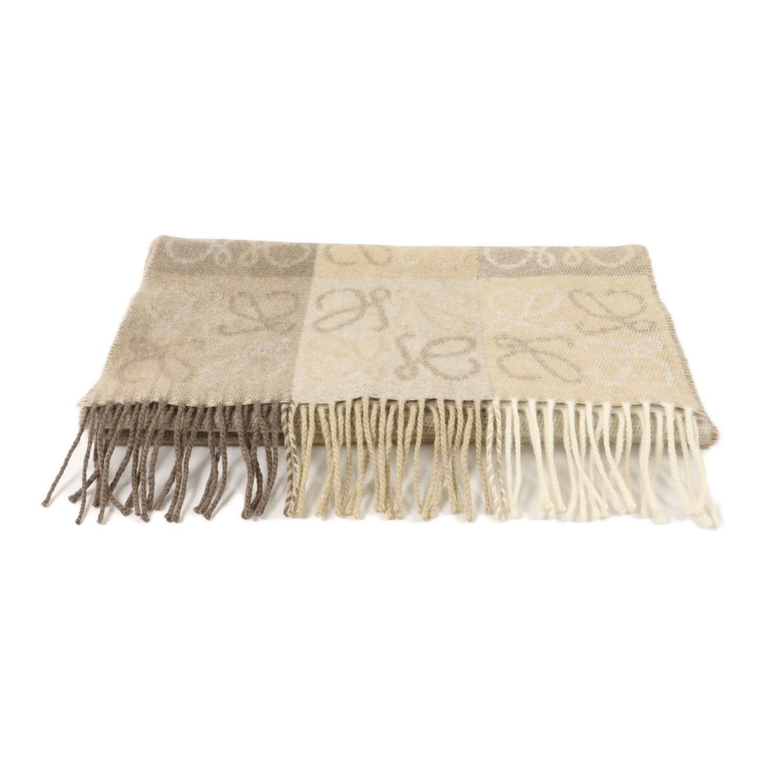LOEWE Wool Cashmere Scarf in Brown and Beige (1 of 9)