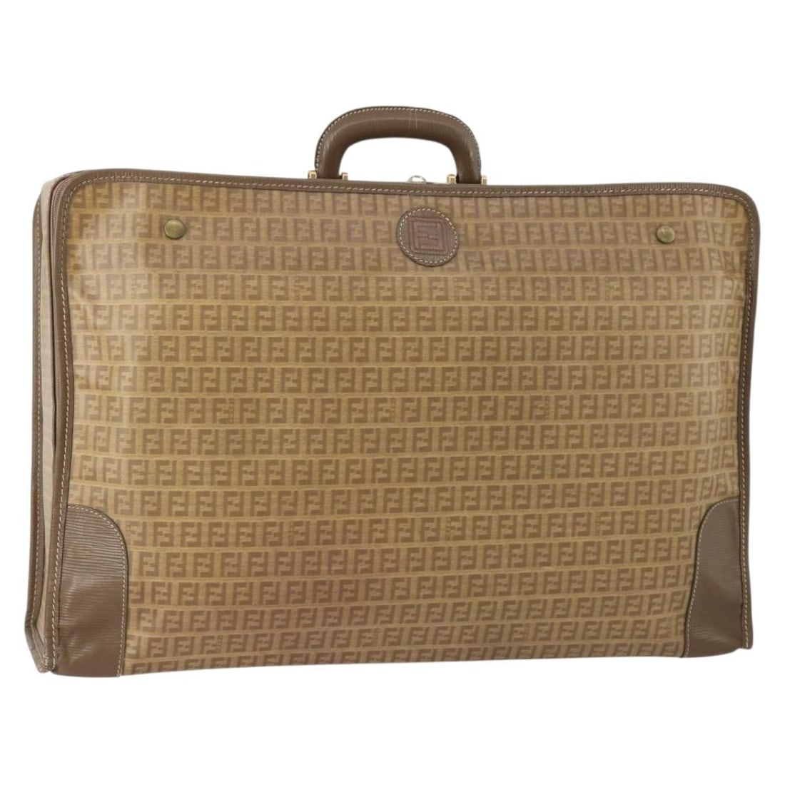FENDI Trunk Bag Zucchino Canvas PVC Leather Beige Gold: FENDI Trunk Bag Zucchino Canvas PVC Leather Beige Gold Fendi Zucchino canvas trunk bag in beige and gold with PVC leather trim. Made in Italy, this women's bag features a structured trunk style and in