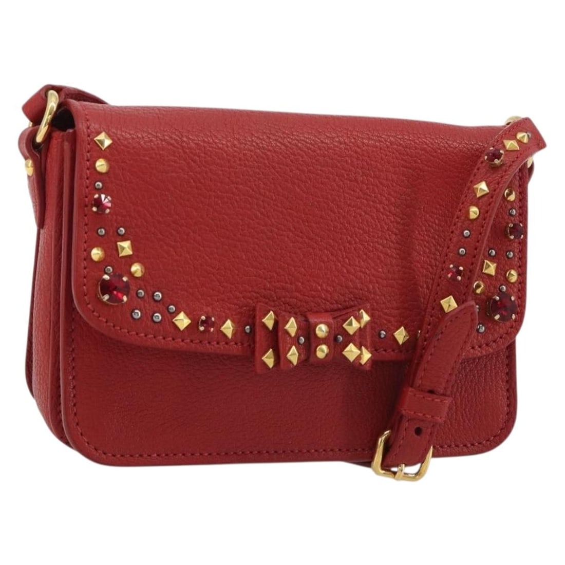 Miu Miu Red Leather Shoulder Bag with Dust Bag: Miu Miu Red Leather Shoulder Bag with Dust Bag Miu Miu women's shoulder bag in red leather with gold-tone accents. Includes a dust bag. Made in Turkey. Condition is AB / very good, with slight rubbing