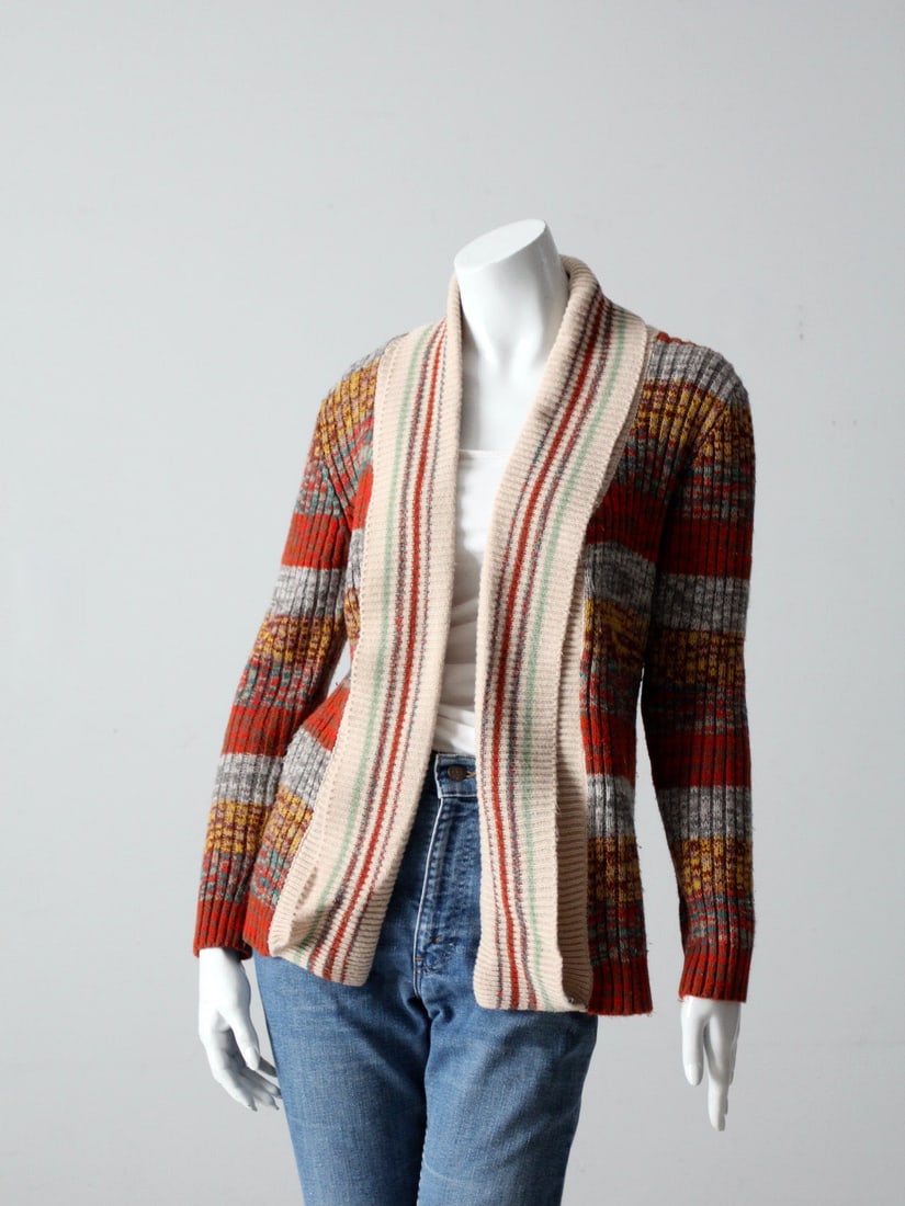 1970s Acrylic Button Front Striped Cardigan Sweater (1 of 7)