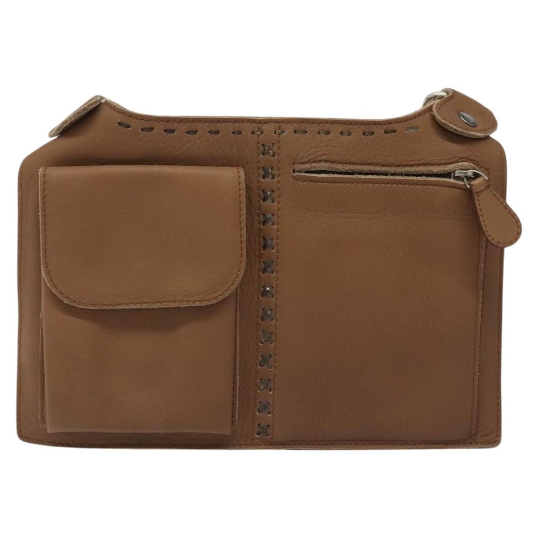 Bottega Veneta Vintage Front Pocket Waist Brown Leather Bag: Bottega Veneta Vintage Front Pocket Waist Brown Leather Bag Vintage Bottega Veneta Front Pocket Waist bag for women, crafted in brown leather. Made in Italy, it measures 21 cm x 13 cm and is described