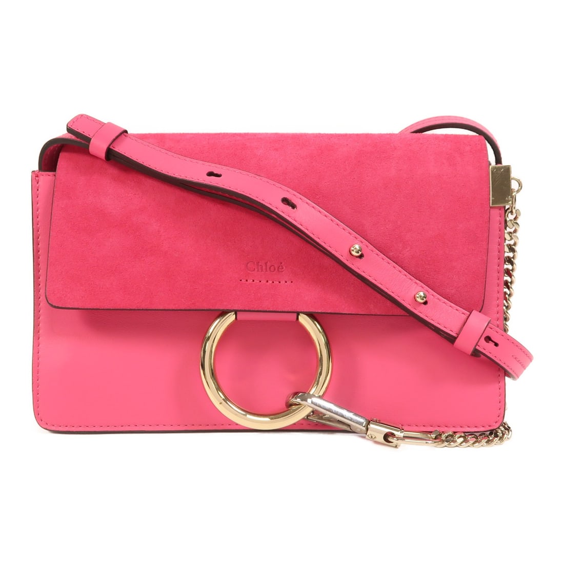 Chloe Faye Pink Calfskin Leather Shoulder Bag: Chloe Faye Pink Calfskin Leather Shoulder Bag Chloe Faye shoulder bag in calfskin (cowhide) leather with a pink exterior and pink/red color details. This women's regular-size bag is made in France and