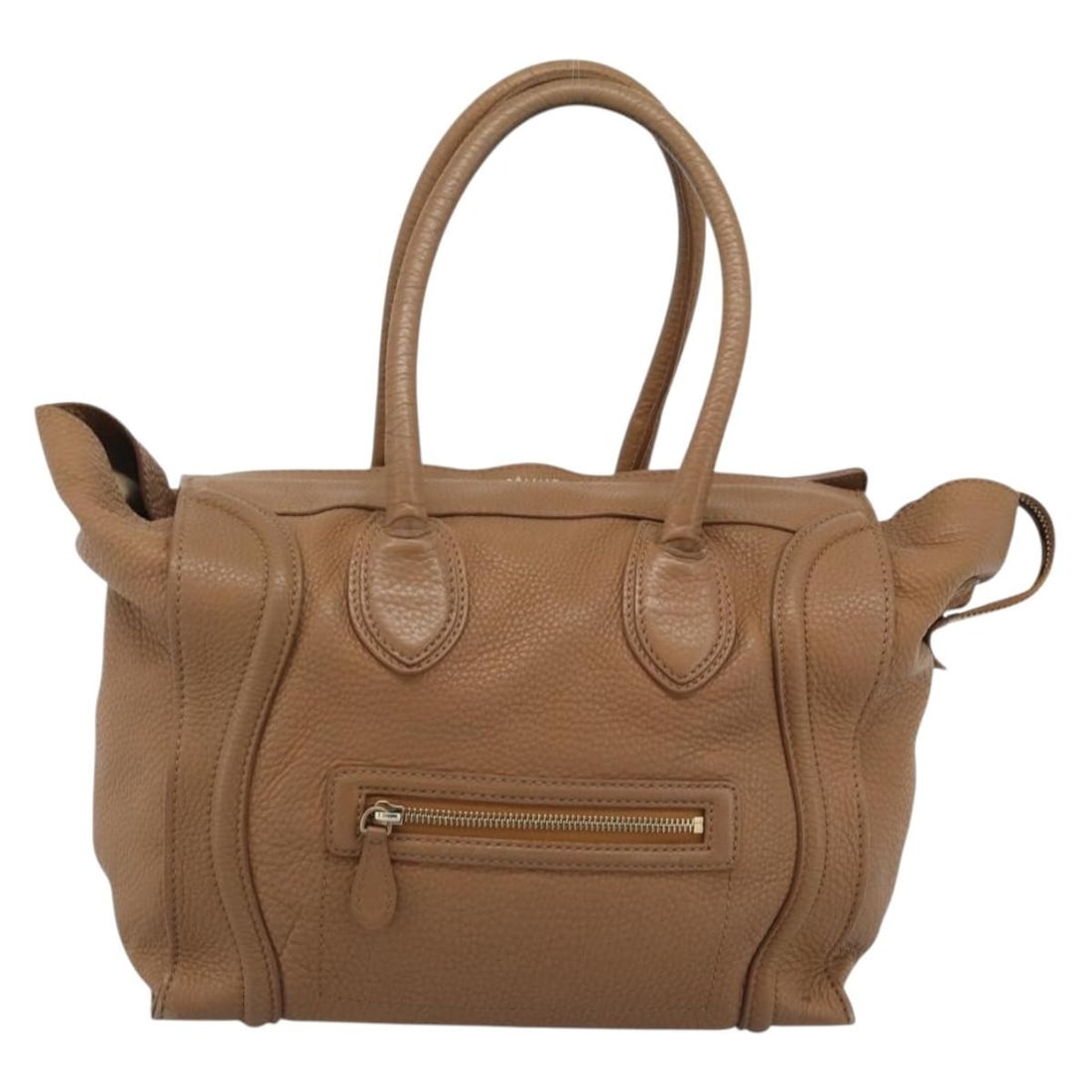 Celine Luggage Brown Leather Handbag 30cm Italy: Celine Luggage Brown Leather Handbag 30cm Italy Celine Luggage grainy leather handbag in brown. Made in Italy, this bag shows fair pre-owned condition with visible wear throughout, including deformati