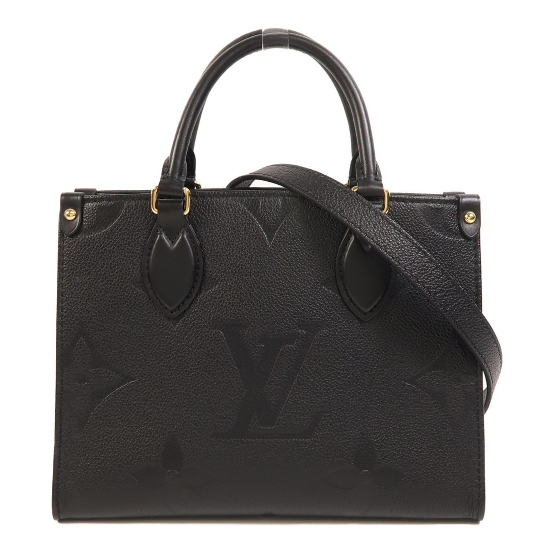 Louis Vuitton OnTheGo PM M45653 black Monogram Empreinte shoulder bag: Louis Vuitton OnTheGo PM M45653 black Monogram Empreinte shoulder bag A Louis Vuitton OnTheGo PM 2-way shoulder bag in BlackxBlack, crafted from Monogram empreinte and calfskin (cowhide). This women's