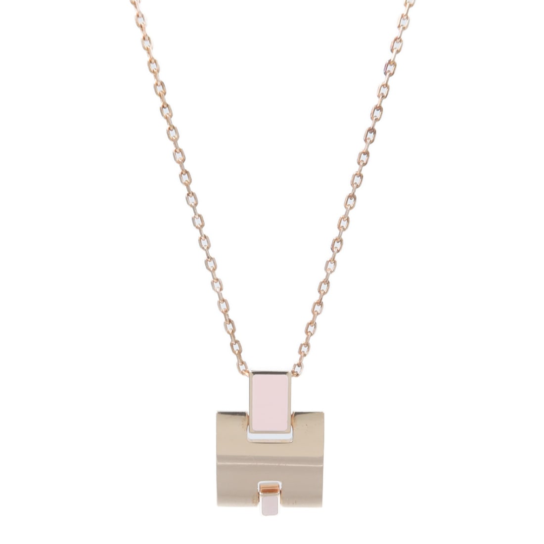 Hermes Eileen Metal Pendant Necklace Pink Gold with Storage Box (1 of 9)