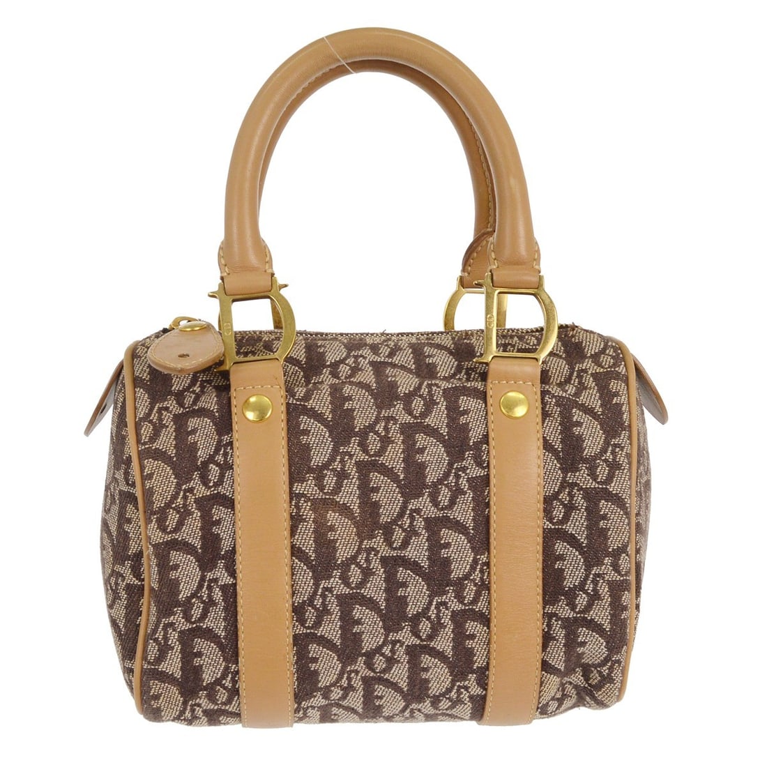 Dior Trotter Mini Top Handle Bag Brown Canvas Leather PZ1101: Dior Trotter Mini Top Handle Bag Brown Canvas Leather PZ1101 Christian Dior Trotter mini top handle handbag in brown and beige canvas with leather trim. This women's handbag features double handles, a