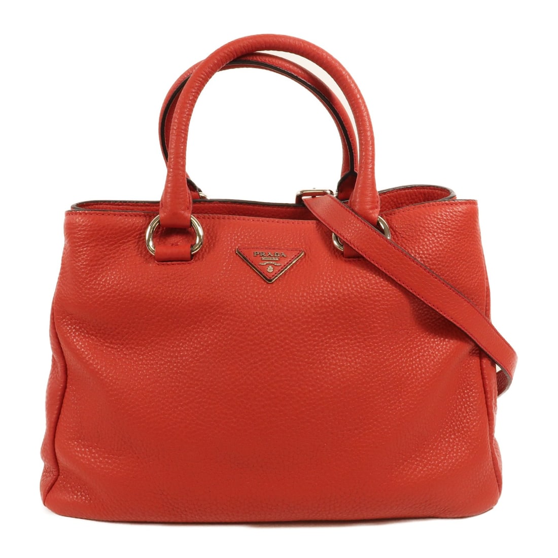 PRADA BN2579 Calfskin 2way Shoulder Bag Red Silver Hardware (1 of 17)