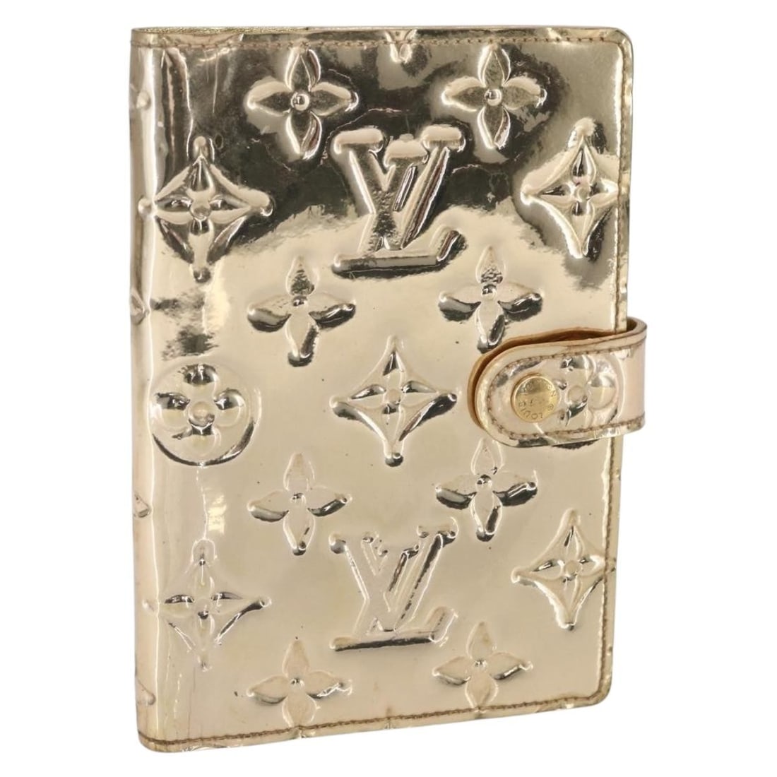 LOUIS VUITTON Miroir Agenda PM Day Planner Cover Gold R20962: LOUIS VUITTON Miroir Agenda PM Day Planner Cover Gold R20962 Introducing the LOUIS VUITTON Miroir Agenda PM Day Planner Cover, a stylish accessory crafted from luxurious Monogram Miroir Canvas in an e