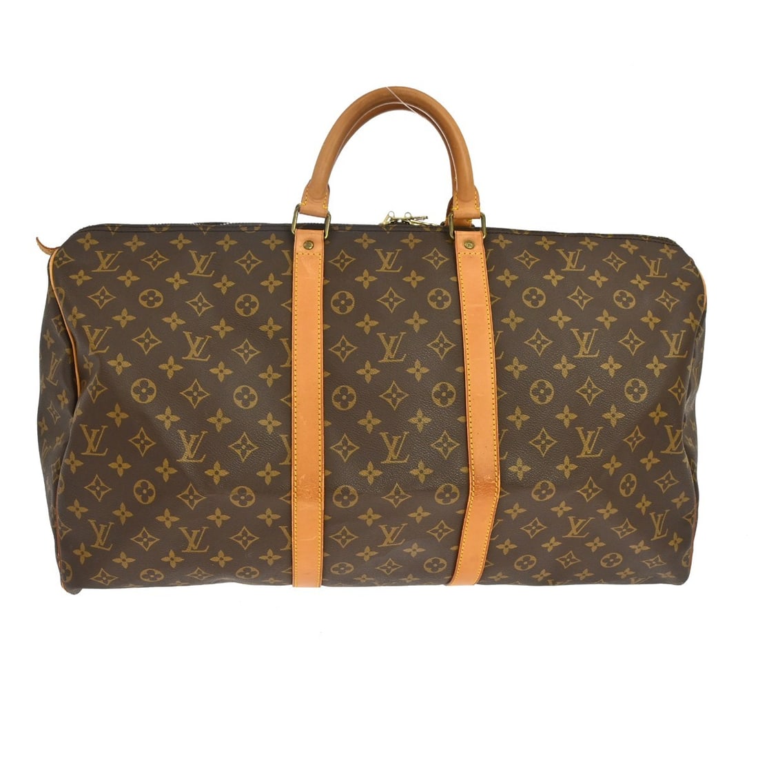 Louis Vuitton Keepall 55 Monogram Canvas Duffle Bag M41424: Louis Vuitton Keepall 55 Monogram Canvas Duffle Bag M41424 Vintage Louis Vuitton Keepall 55 travel handbag in Monogram canvas and leather, designed in a duffle style with a zip closure and double hand