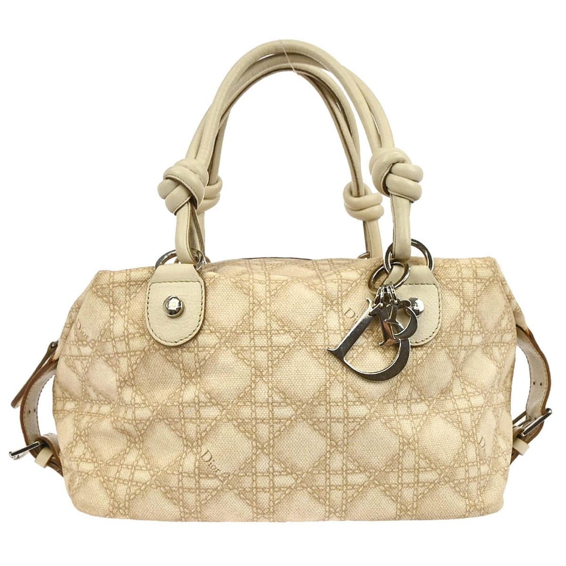 Dior Cannage Medium Top Handle Handbag in Beige Canvas Leather: Dior Cannage Medium Top Handle Handbag in Beige Canvas Leather Christian Dior Cannage top handle handbag in beige canvas and leather. This medium women's bag is made in Italy and features a structured