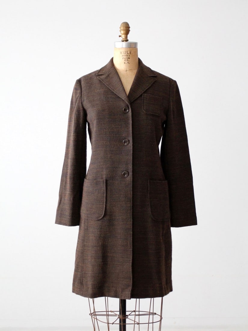 Vintage 90s Parallel Marbled Brown Wool Coat with Three-Button Closure (1 of 6)