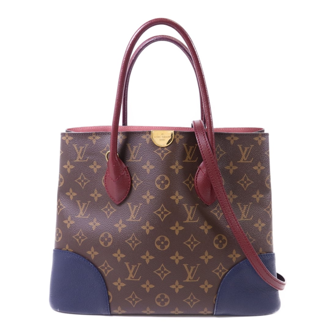 Louis Vuitton Flandrin M43169 2 Way Monogram Shoulder Bag: Louis Vuitton Flandrin M43169 2 Way Monogram Shoulder Bag Louis Vuitton Flandrin 2-way shoulder bag in Monogram PVC coated canvas with a brown, navy, and red color combination. This women's bag is mad
