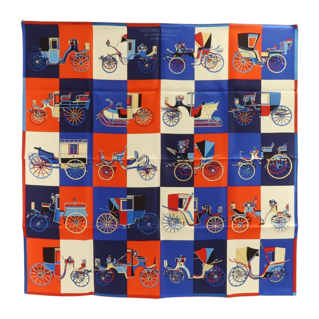 Hermes silk scarf 90x90cm blue red white multicolor: Hermes silk scarf 90x90cm blue red white multicolor Hermes women's silk scarf in a blue, red, white, and multicolor design. This 90 x 90 cm scarf is made in France and includes a storage box. Conditio