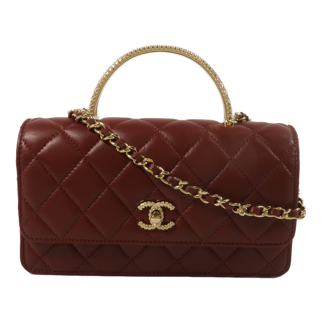 CHANEL AP4831 Red Lambskin Wallet on Chain Top Handle Bag: CHANEL AP4831 Red Lambskin Wallet on Chain Top Handle Bag CHANEL Wallet on Chain with top handle in red lambskin leather. This 2-way shoulder bag features a turn lock closure, interior open compartmen