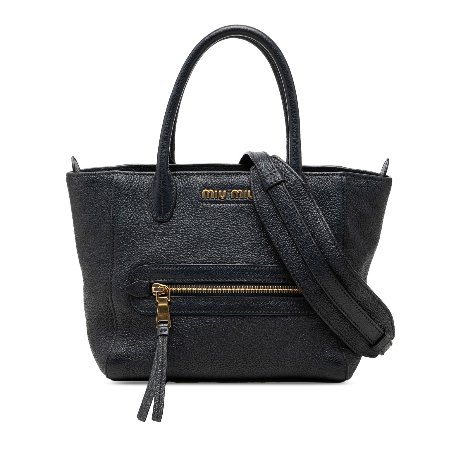 Black Leather Satchel Miu Miu Madras Front Pocket (1 of 6)